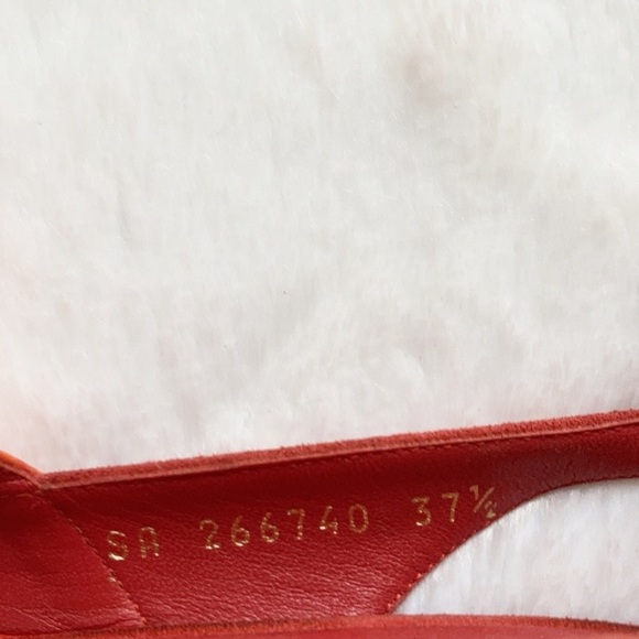 YSL Logo Palais 105 Orange and Coral Slingback Platform Heels, size 37.5 - Picture 7 of 11